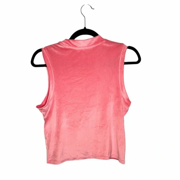 Juicy Couture Pink Velour Sleeveless High Neck Rhinestone Lounge Top - Picture 3 of 5